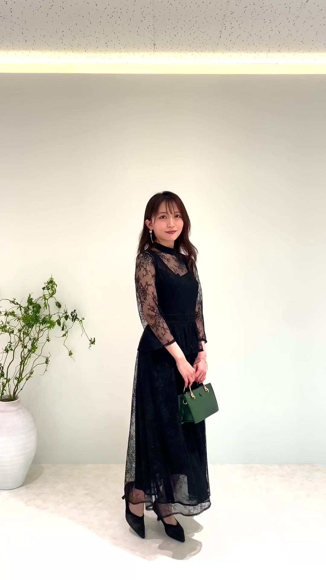 LEJA】ビスチェ風レース花柄透けフレア美脚効果ロングワンピースドレス