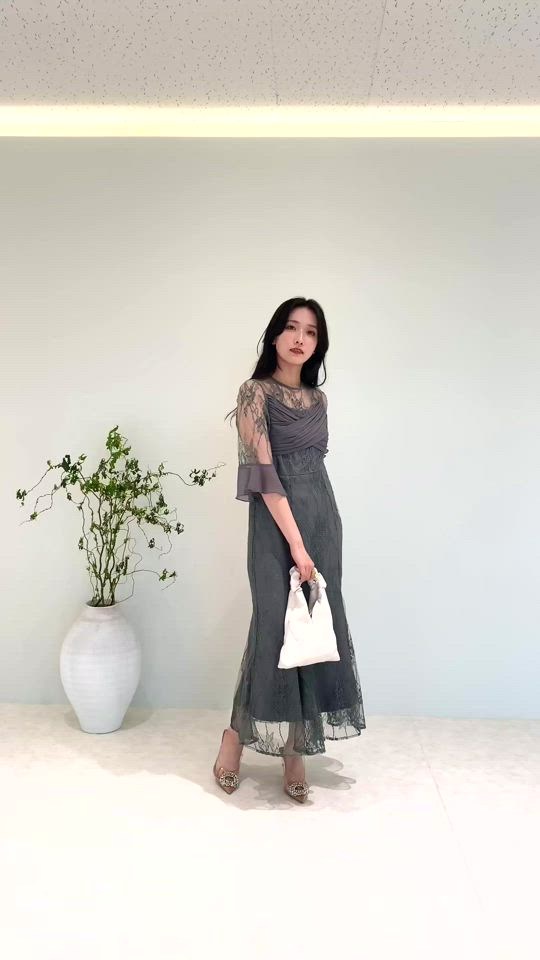 【Leja】総レース透け感フレアスリーブレイヤードマーメイドシルエットワンピ Leja（レジャ）の「【LEJA】総レース透け感フレアスリーブ