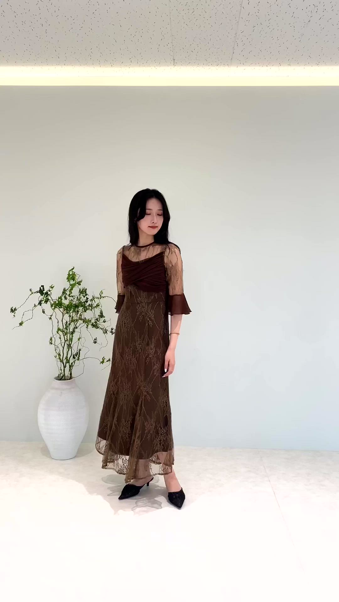 LEJA】総レース透け感フレアスリーブレイヤードマーメイドシルエット