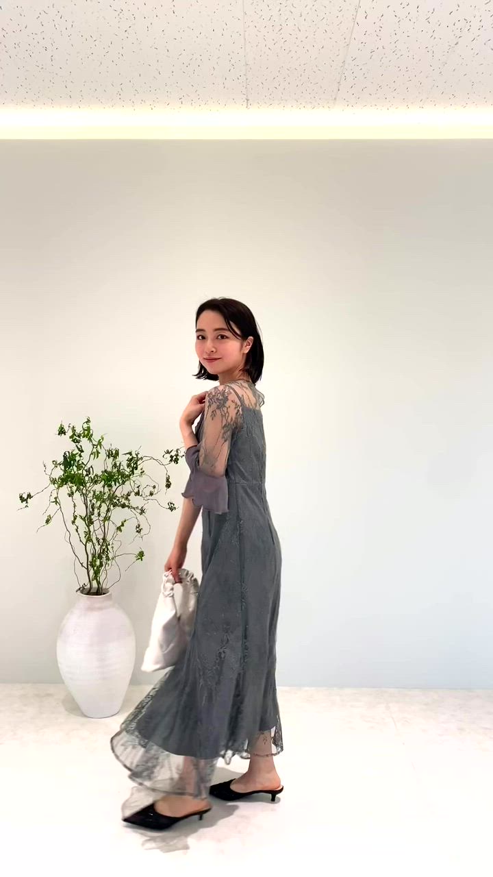 LEJA】総レース透け感フレアスリーブレイヤードマーメイドシルエット